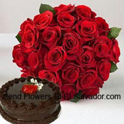 24 Red Roses with 1/2 Kg Cake