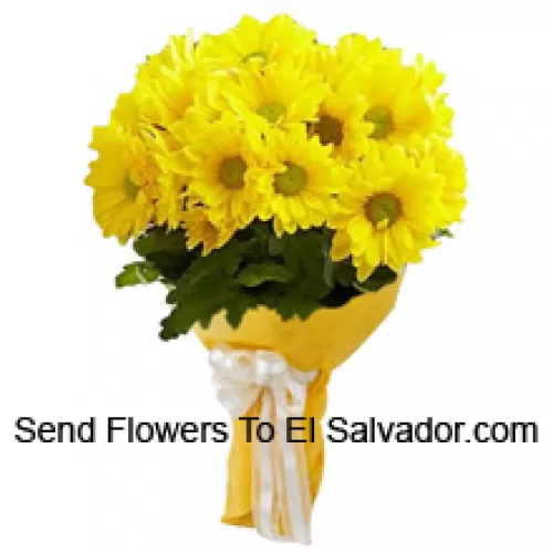 A Beautiful Hand Bunch Of 18 Yellow Gerberas With Seasonal Fillers