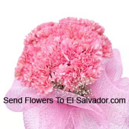 A Beautiful Bunch Of 24 Pink Carnations With Seasonal Fillers