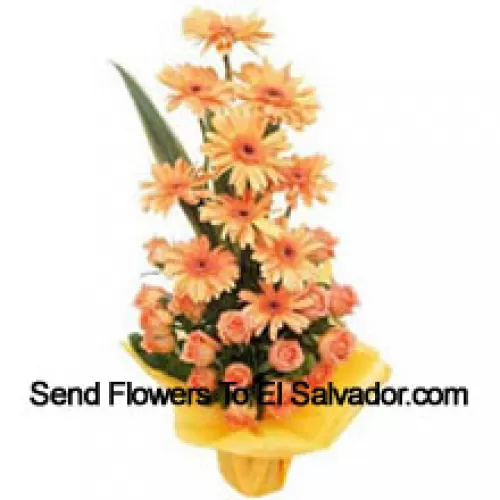 Basket Of Orange Gerberas and Orange Roses