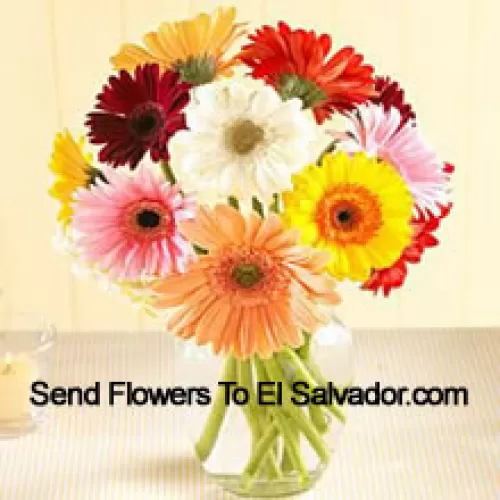 Assorted Colored Daisies In A Glass Vase