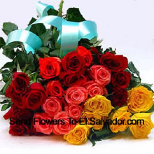 Bunch Of 12 Red, 6 Yellow And 6 Pink Roses