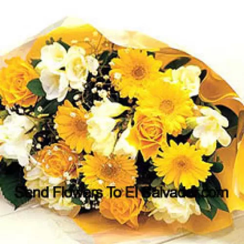 Bunch Of 6 Yellow Daisies With 6 Yellow Roses