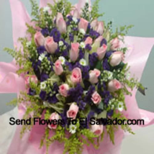 Bunch Of 30 Pink Roses With Seasonal Fillers