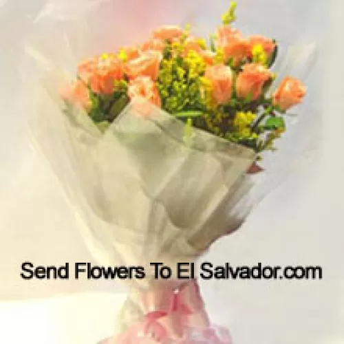 Bunch Of 12 Orange Roses With Seasonal Filler