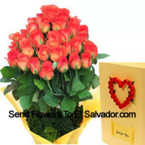 Bunch Of 30 Orange Roses With A Free Love Greeting Card