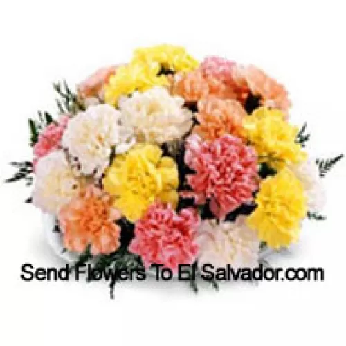 Basket Of 24 Mixed Colored Carnations