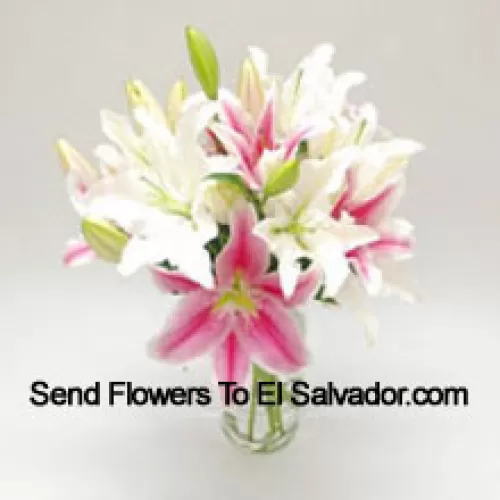 Mixed Colored Lilies In A Vase