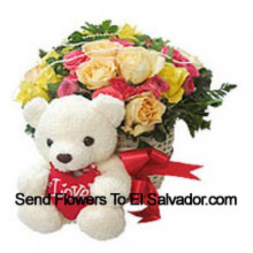 24 Mixed Roses with Teddy