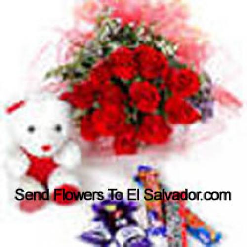 12 Red Roses with White Teddy and Chocolates