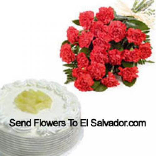 12 Carnations with Yummy Pineapple Cake