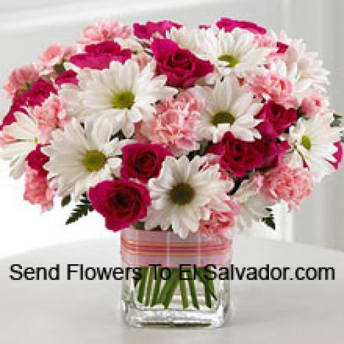 Elegant Roses, Carnations and Daisies in Vase