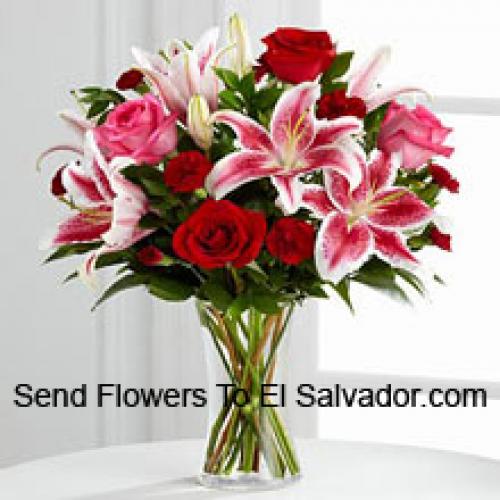 Roses with Pink Lilies in Vase