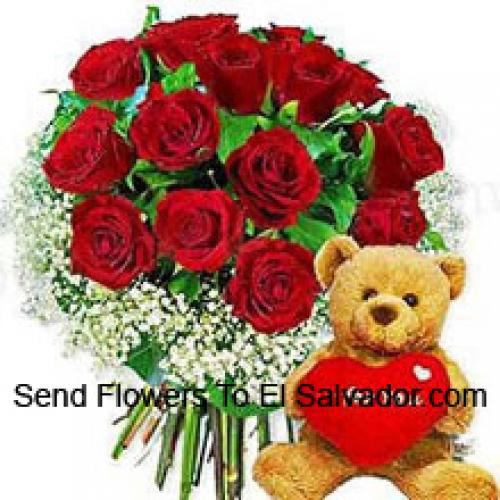 12 Roses with Hearty Teddy