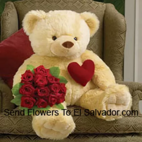 Bunch Of 12 Red Roses With A 32 Inches Tall Teddy Bear (Please Note That We Reserve The Right To Substitute The Teddy Bear With A Teddy Bear Of Equal Value And Size In Case Of Non-Availability Of The Same. Limited Stock. While Substituting The Product We Will Ensure That The Same Exclusivity Is Maintained)