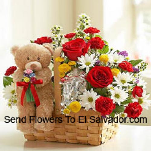 Schattige Assortiment Bloemen met Schattige Teddybeer