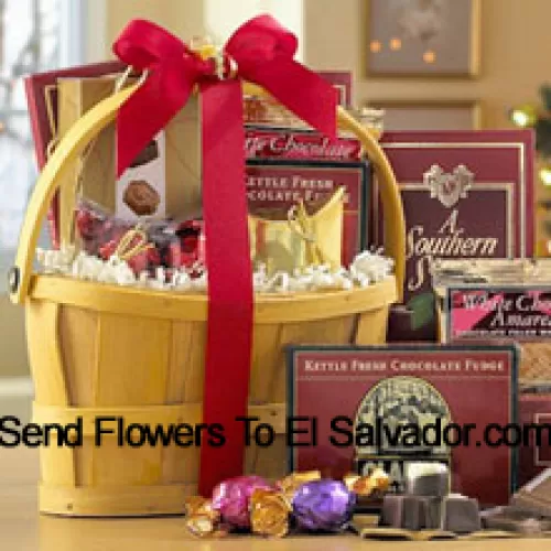 A classic combination of the finest gourmet chocolates make this a gift basket perfect for anybody that loves sweets. Includes Italian Chocolate Truffles, crunchy Almond Roca, a White Chocolate Amaretto Wafers, Chocolate Fudge, creamy rich Milk Chocolate, Belgian Chocolates, and assorted individually-wrapped Godiva Chocolates. We pack it all in a reusable handle basket and ship your gift straight to your recipients. (Please Note That We Reserve The Right To Substitute Any Product With A Suitable Product Of Equal Value In Case Of Non-Availability Of A Certain Product)